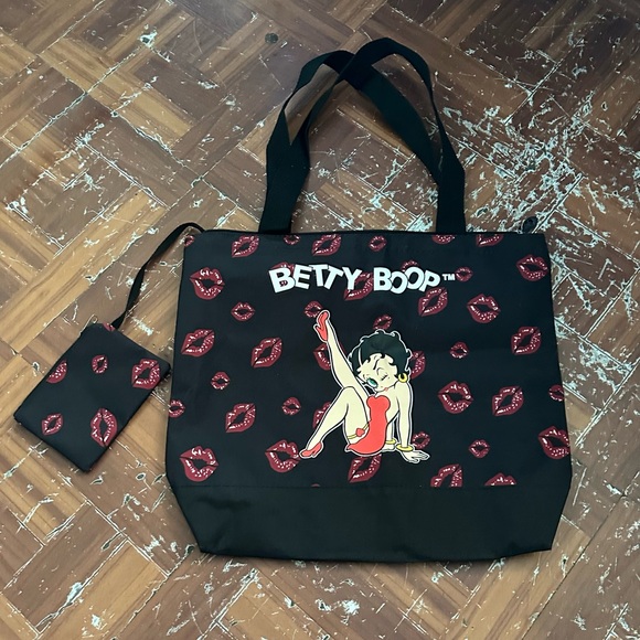 NWOT vintage Betty Boop Black Tote with Red Lips Design - Picture 1 of 12